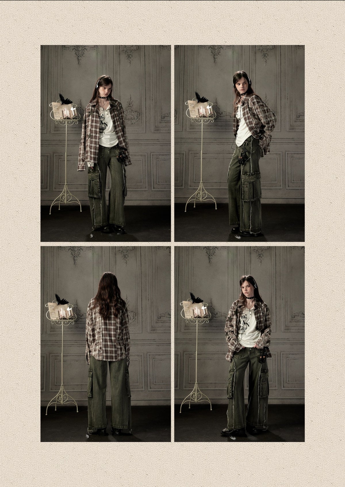 Brown Plaid Patchwork Mid-Length Shirt【s0000019043】