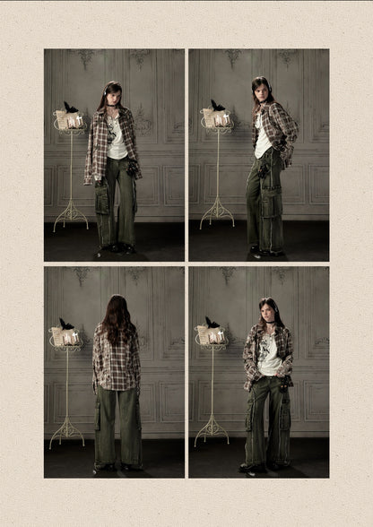 Brown Plaid Patchwork Mid-Length Shirt【s0000019043】