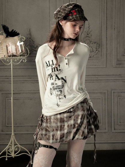 Beige Crew Neck Printed Long-Sleeve T-Shirt【s0000019045】