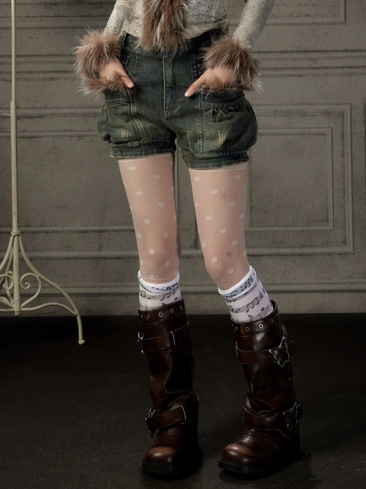 Fur Edge Distressed Pocket Denim Shorts【s0000019046】