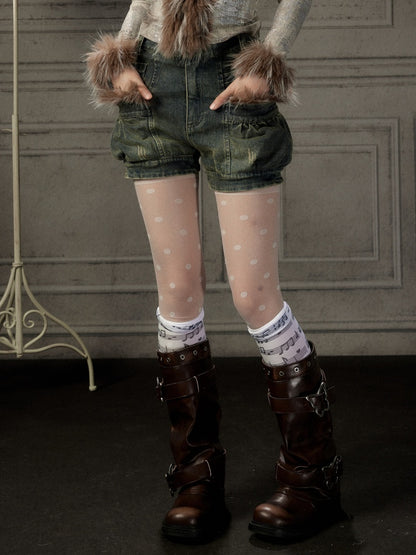 Fur Edge Distressed Pocket Denim Shorts【s0000019046】