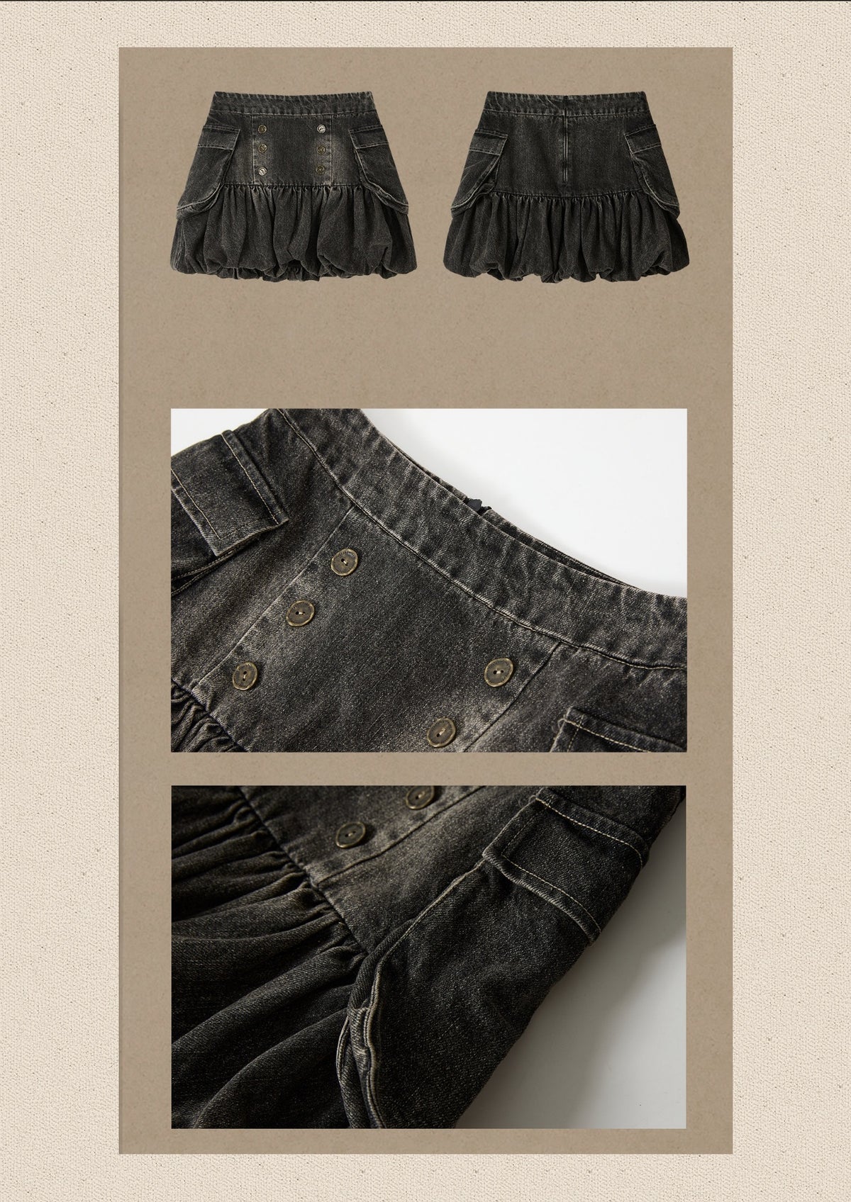 Black Denim Bud Distressed Large Pocket Short Skirt【s0000019047】