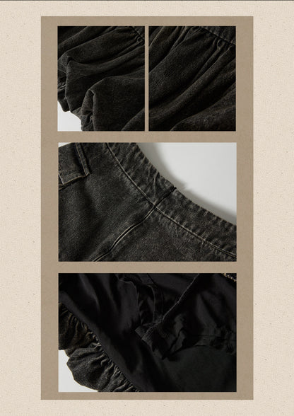 Black Denim Bud Distressed Large Pocket Short Skirt【s0000019047】