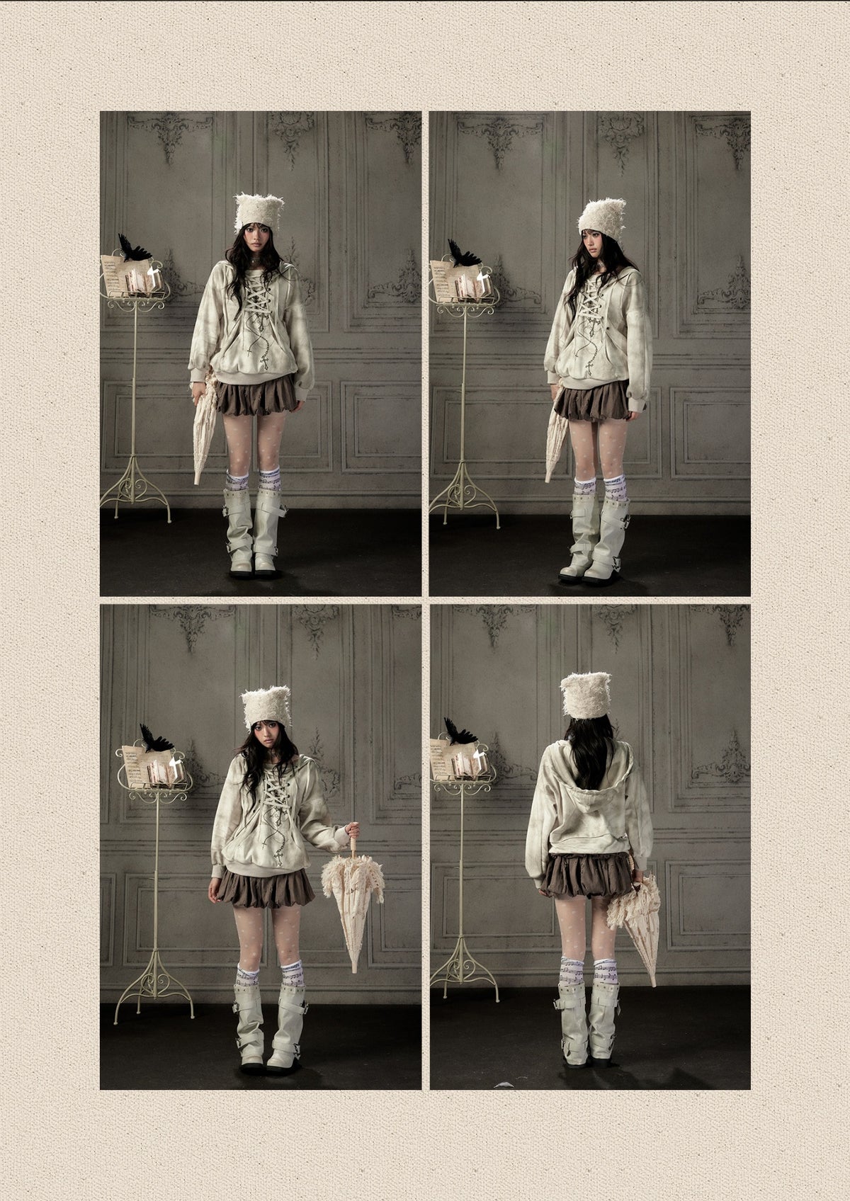 Drawstring Print Pullover Distressed Hoodie【s0000019049】