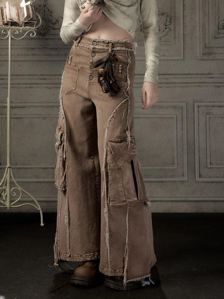 Distressed Flared High-Waist Wide-Leg Jeans【s0000019050】