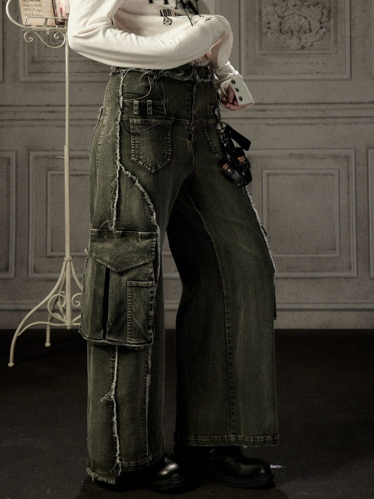 Distressed Flared High-Waist Wide-Leg Jeans【s0000019050】