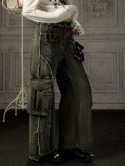 Distressed Flared High-Waist Wide-Leg Jeans【s0000019050】