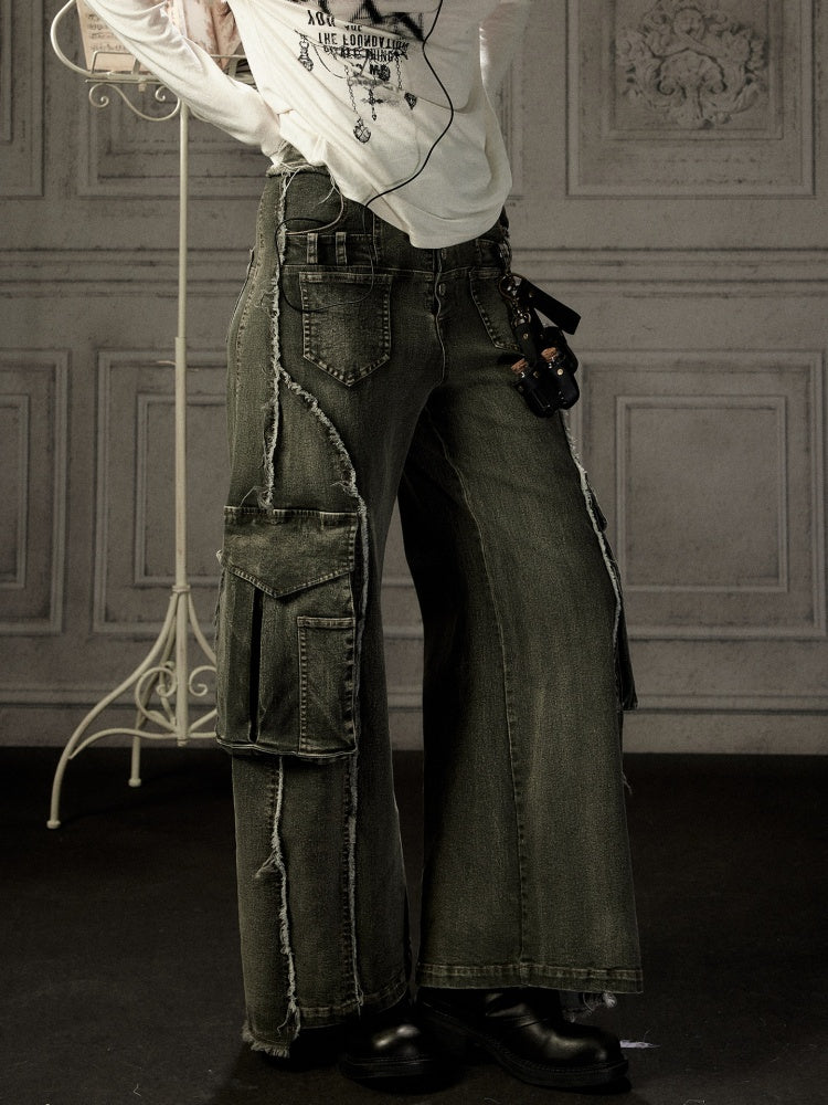 Distressed Flared High-Waist Wide-Leg Jeans【s0000019050】