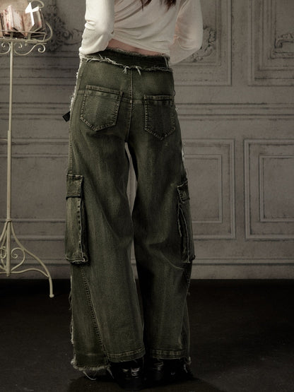 Distressed Flared High-Waist Wide-Leg Jeans【s0000019050】