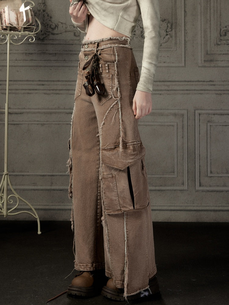 Distressed Flared High-Waist Wide-Leg Jeans【s0000019050】