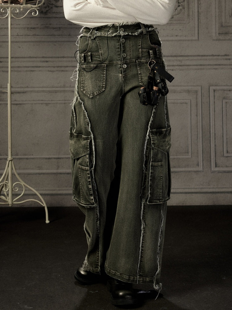 Distressed Flared High-Waist Wide-Leg Jeans【s0000019050】