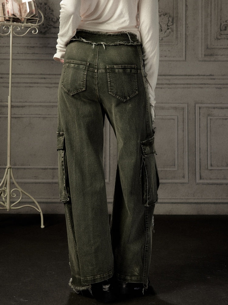 Distressed Flared High-Waist Wide-Leg Jeans【s0000019050】