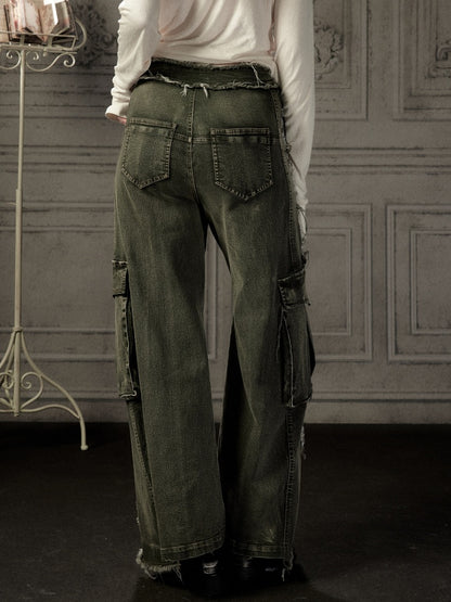 Distressed Flared High-Waist Wide-Leg Jeans【s0000019050】