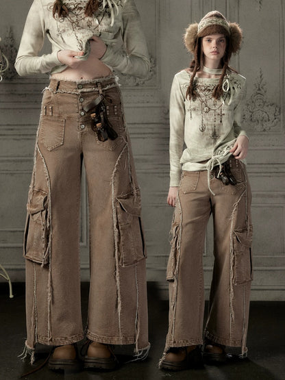 Distressed Flared High-Waist Wide-Leg Jeans【s0000019050】