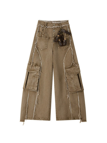 Distressed Flared High-Waist Wide-Leg Jeans【s0000019050】