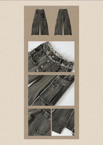 Distressed Flared High-Waist Wide-Leg Jeans【s0000019050】
