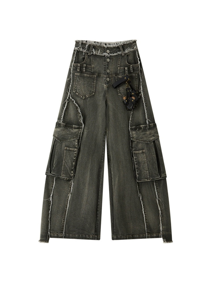 Distressed Flared High-Waist Wide-Leg Jeans【s0000019050】