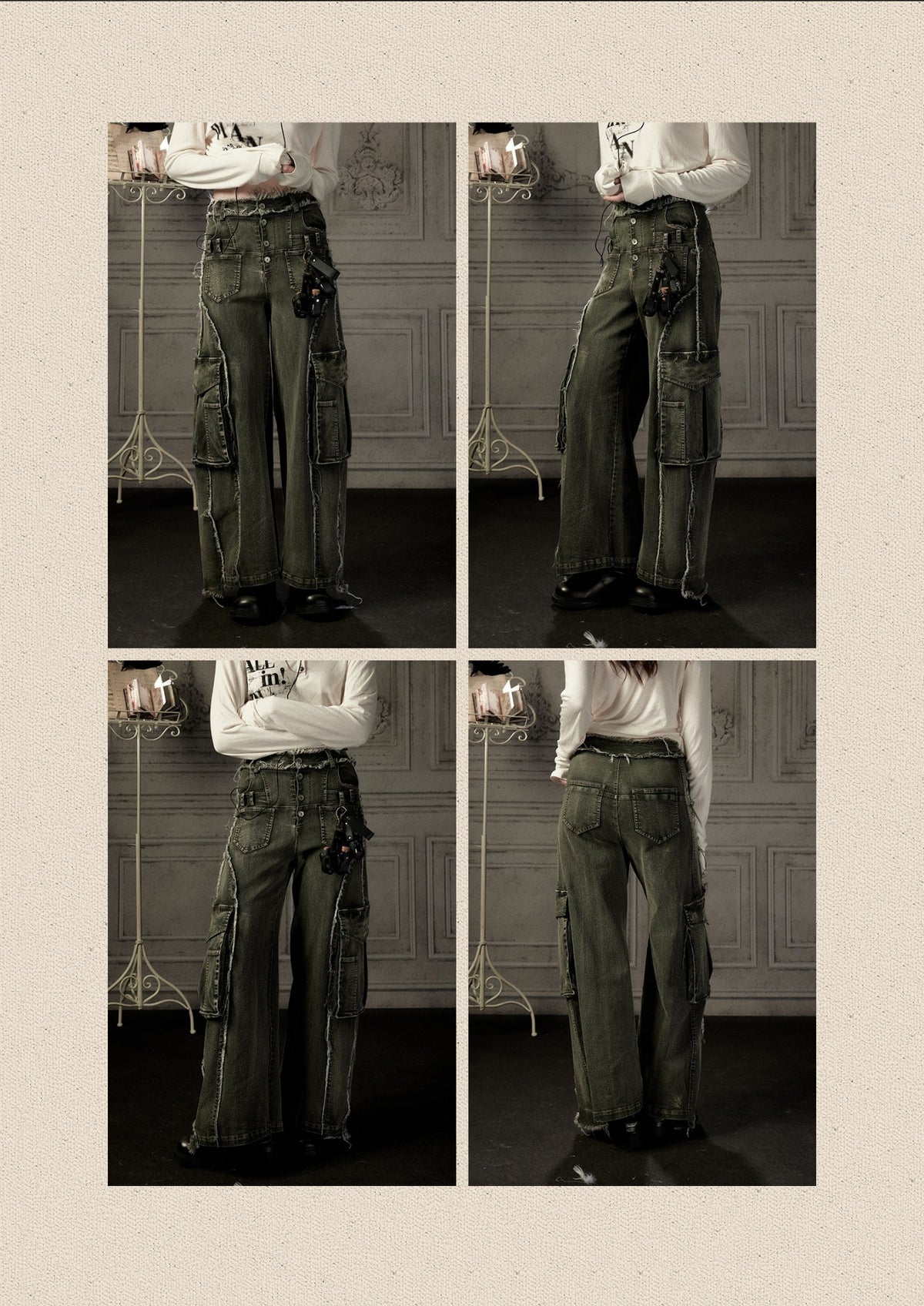 Distressed Flared High-Waist Wide-Leg Jeans【s0000019050】