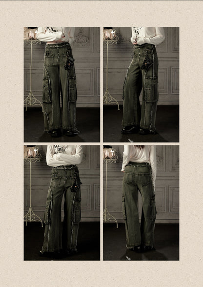 Distressed Flared High-Waist Wide-Leg Jeans【s0000019050】