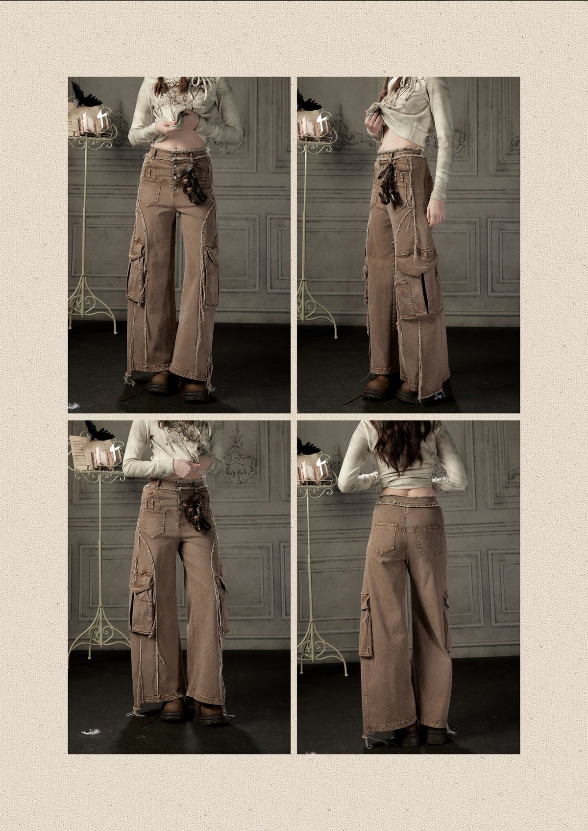 Distressed Flared High-Waist Wide-Leg Jeans【s0000019050】