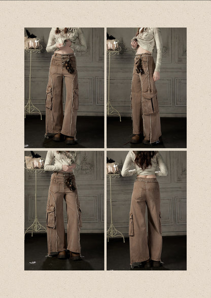 Distressed Flared High-Waist Wide-Leg Jeans【s0000019050】