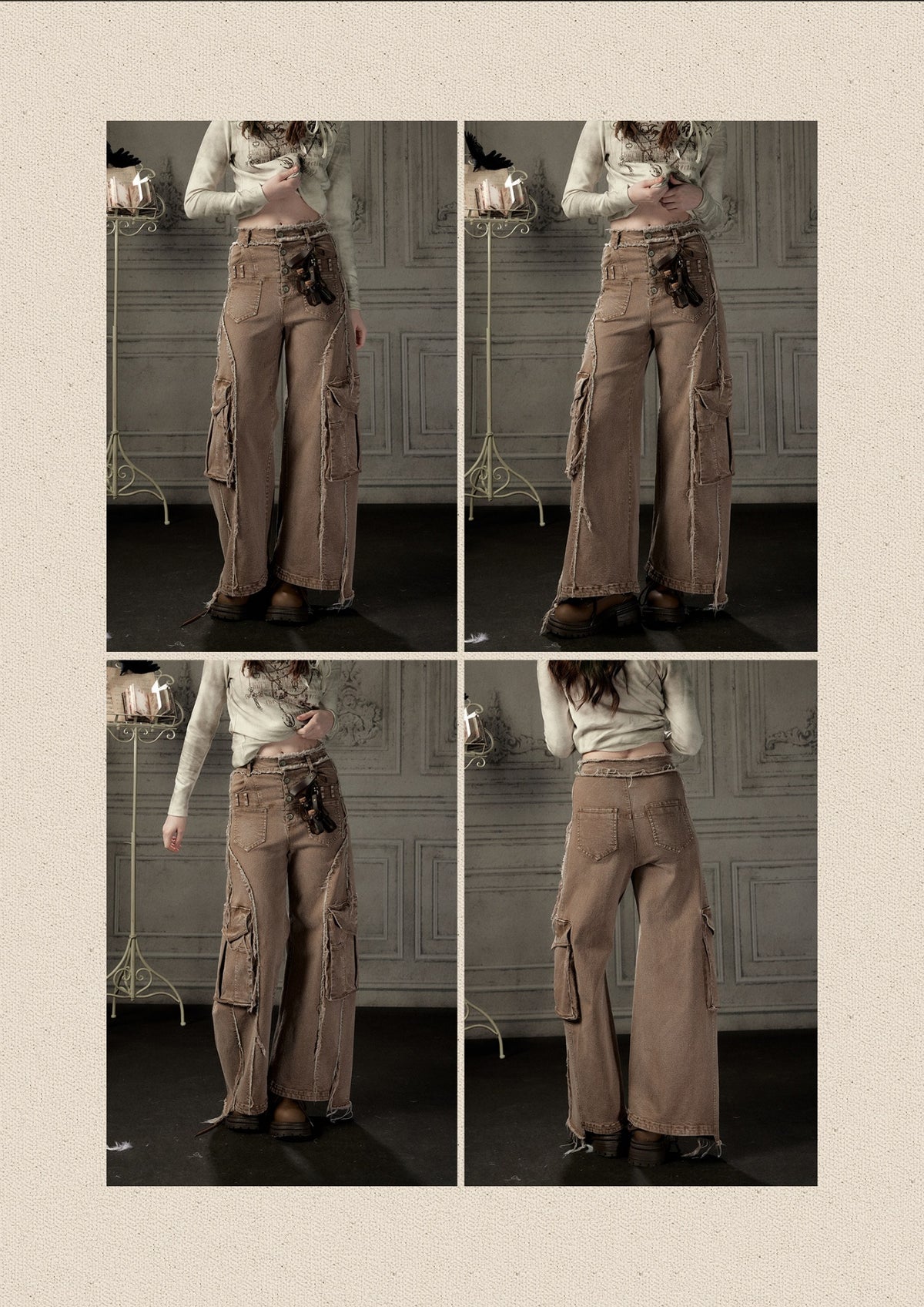 Distressed Flared High-Waist Wide-Leg Jeans【s0000019050】