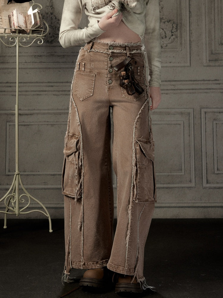 Distressed Flared High-Waist Wide-Leg Jeans【s0000019050】