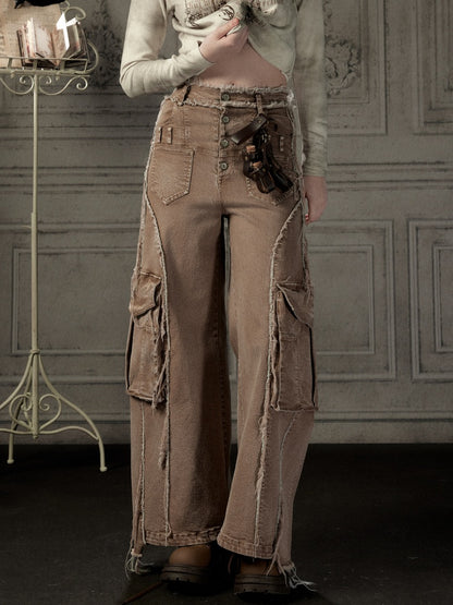 Distressed Flared High-Waist Wide-Leg Jeans【s0000019050】
