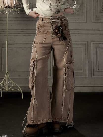 Distressed Flared High-Waist Wide-Leg Jeans【s0000019050】