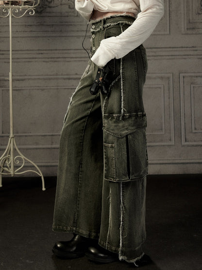 Distressed Flared High-Waist Wide-Leg Jeans【s0000019050】