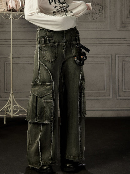 Distressed Flared High-Waist Wide-Leg Jeans【s0000019050】