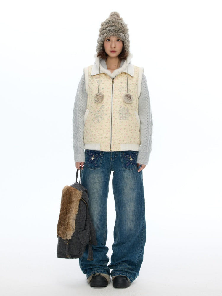 Slimming Casual Star-Shaped Patch Pocket Straight-Leg Slightly Flared Bamboo Jeans【s0000019051】