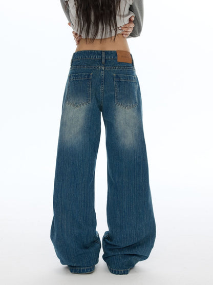 Slimming Casual Star-Shaped Patch Pocket Straight-Leg Slightly Flared Bamboo Jeans【s0000019051】