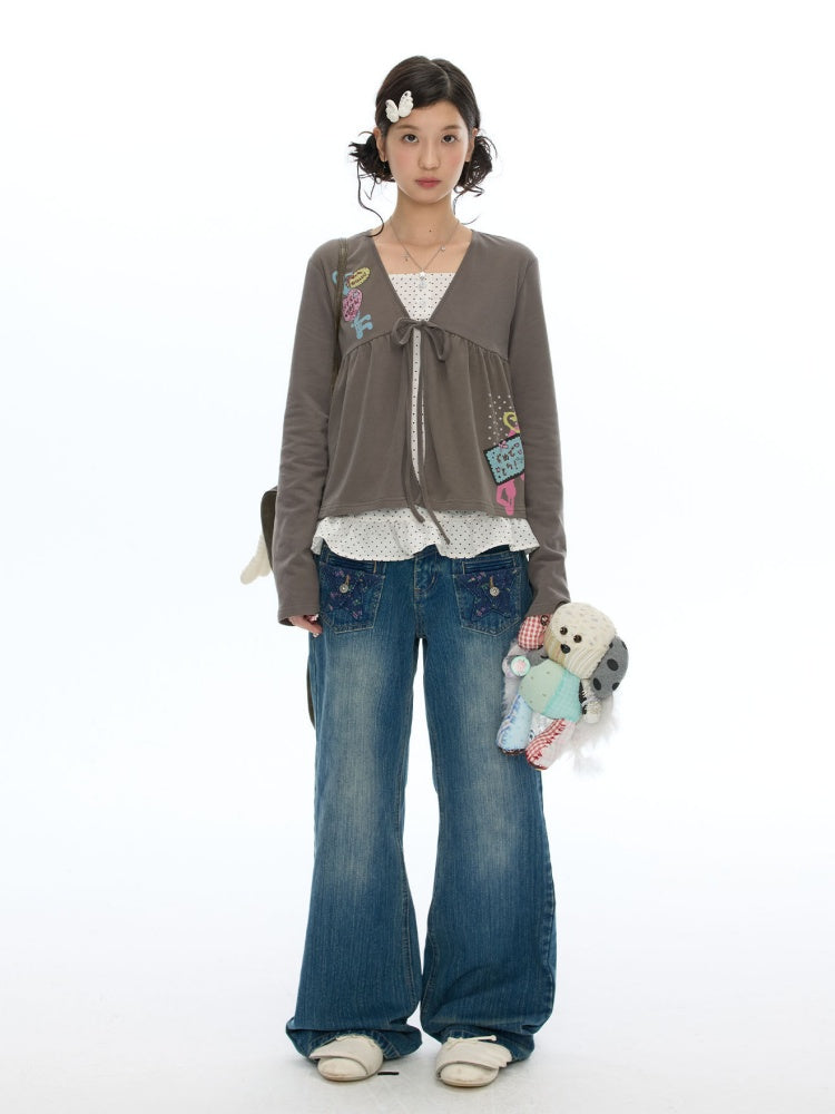 Coffee Color Tie-Up Two-Piece Long-Sleeve Cardigan【s0000019052】