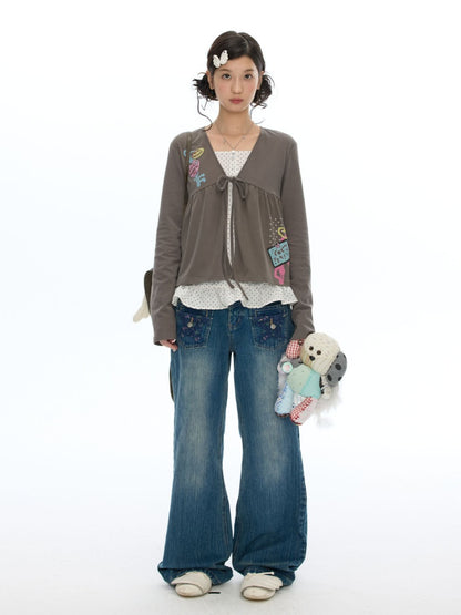 Coffee Color Tie-Up Two-Piece Long-Sleeve Cardigan【s0000019052】