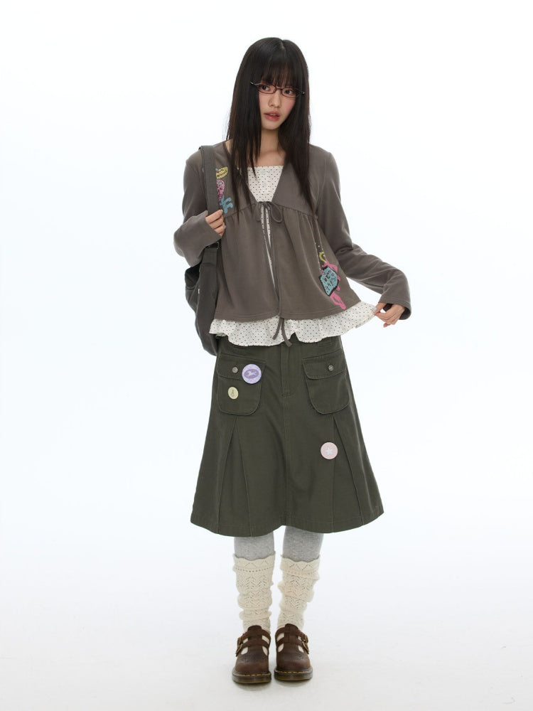 Coffee Color Tie-Up Two-Piece Long-Sleeve Cardigan【s0000019052】