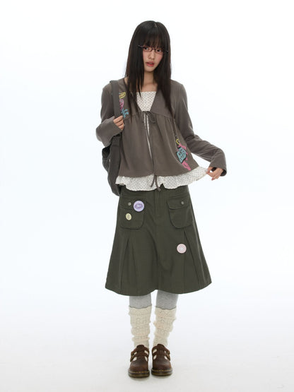 Coffee Color Tie-Up Two-Piece Long-Sleeve Cardigan【s0000019052】