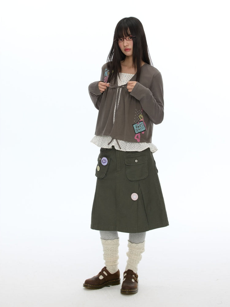 Coffee Color Tie-Up Two-Piece Long-Sleeve Cardigan【s0000019052】