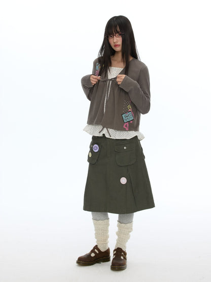 Coffee Color Tie-Up Two-Piece Long-Sleeve Cardigan【s0000019052】