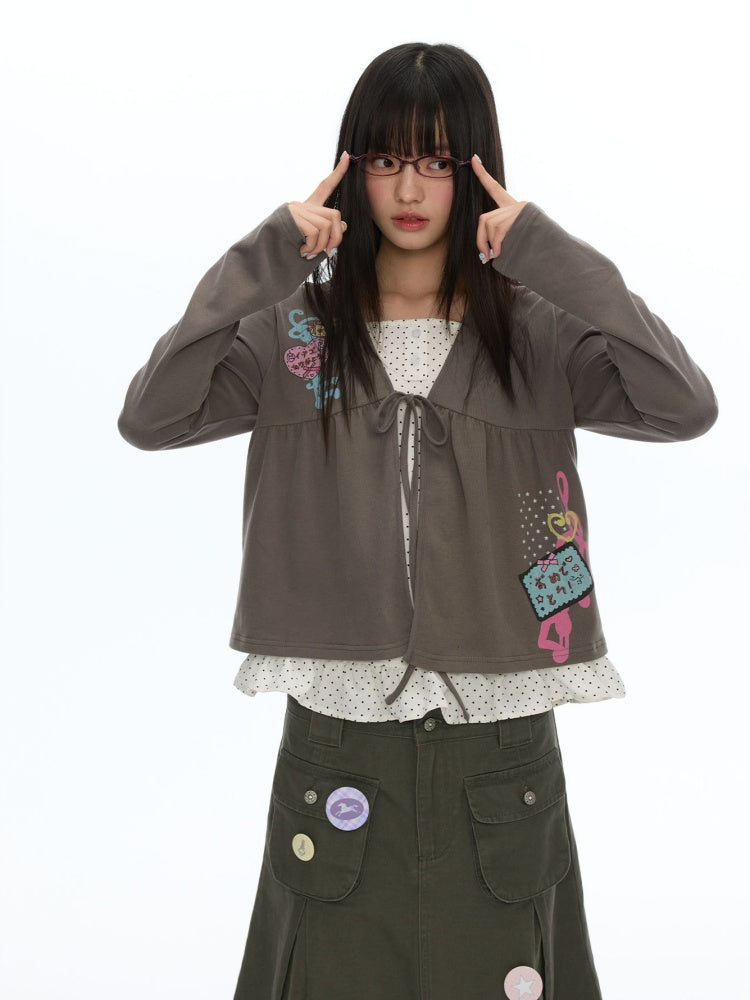 Coffee Color Tie-Up Two-Piece Long-Sleeve Cardigan【s0000019052】