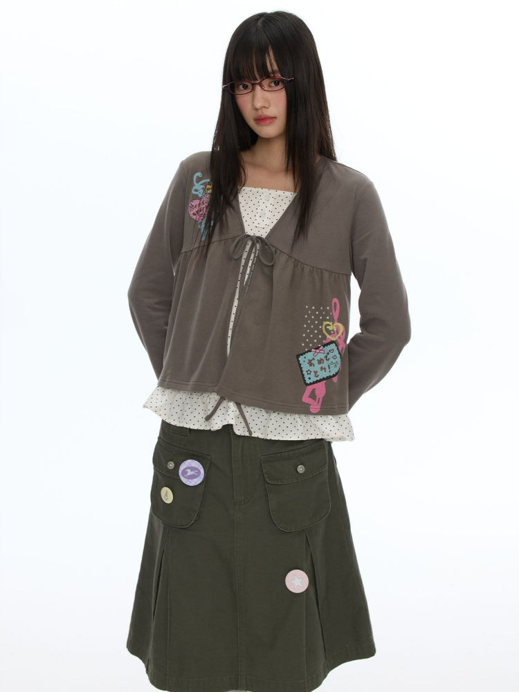Coffee Color Tie-Up Two-Piece Long-Sleeve Cardigan【s0000019052】