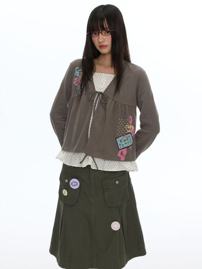 Coffee Color Tie-Up Two-Piece Long-Sleeve Cardigan【s0000019052】