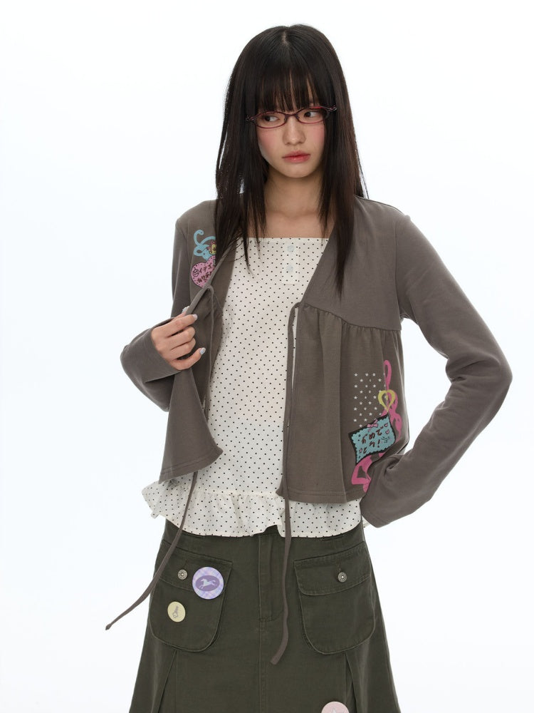Coffee Color Tie-Up Two-Piece Long-Sleeve Cardigan【s0000019052】