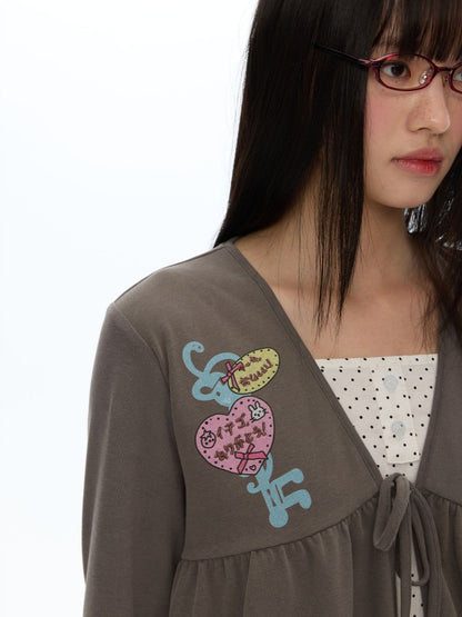 Coffee Color Tie-Up Two-Piece Long-Sleeve Cardigan【s0000019052】
