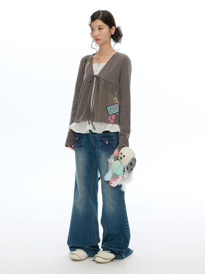 Coffee Color Tie-Up Two-Piece Long-Sleeve Cardigan【s0000019052】