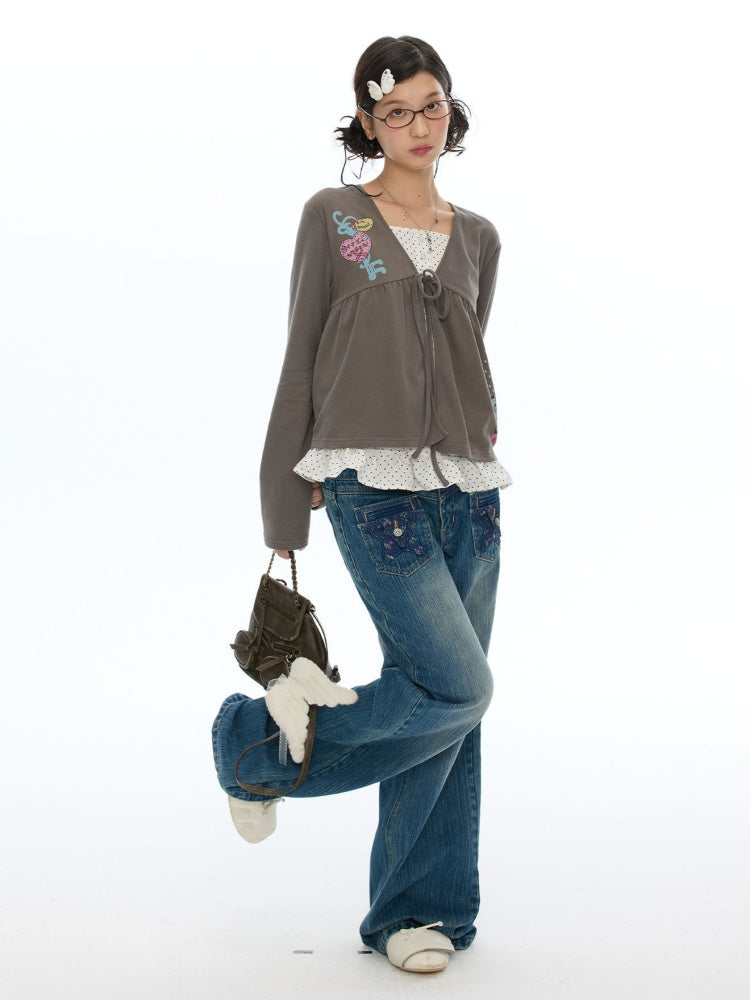 Coffee Color Tie-Up Two-Piece Long-Sleeve Cardigan【s0000019052】