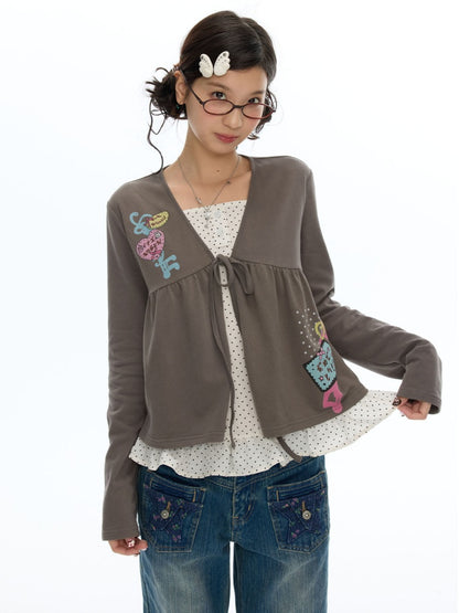 Coffee Color Tie-Up Two-Piece Long-Sleeve Cardigan【s0000019052】