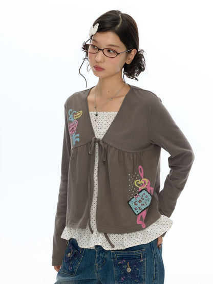 Coffee Color Tie-Up Two-Piece Long-Sleeve Cardigan【s0000019052】