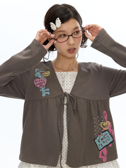 Coffee Color Tie-Up Two-Piece Long-Sleeve Cardigan【s0000019052】
