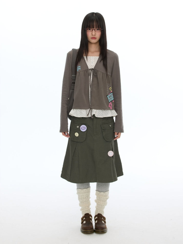 Coffee Color Tie-Up Two-Piece Long-Sleeve Cardigan【s0000019052】